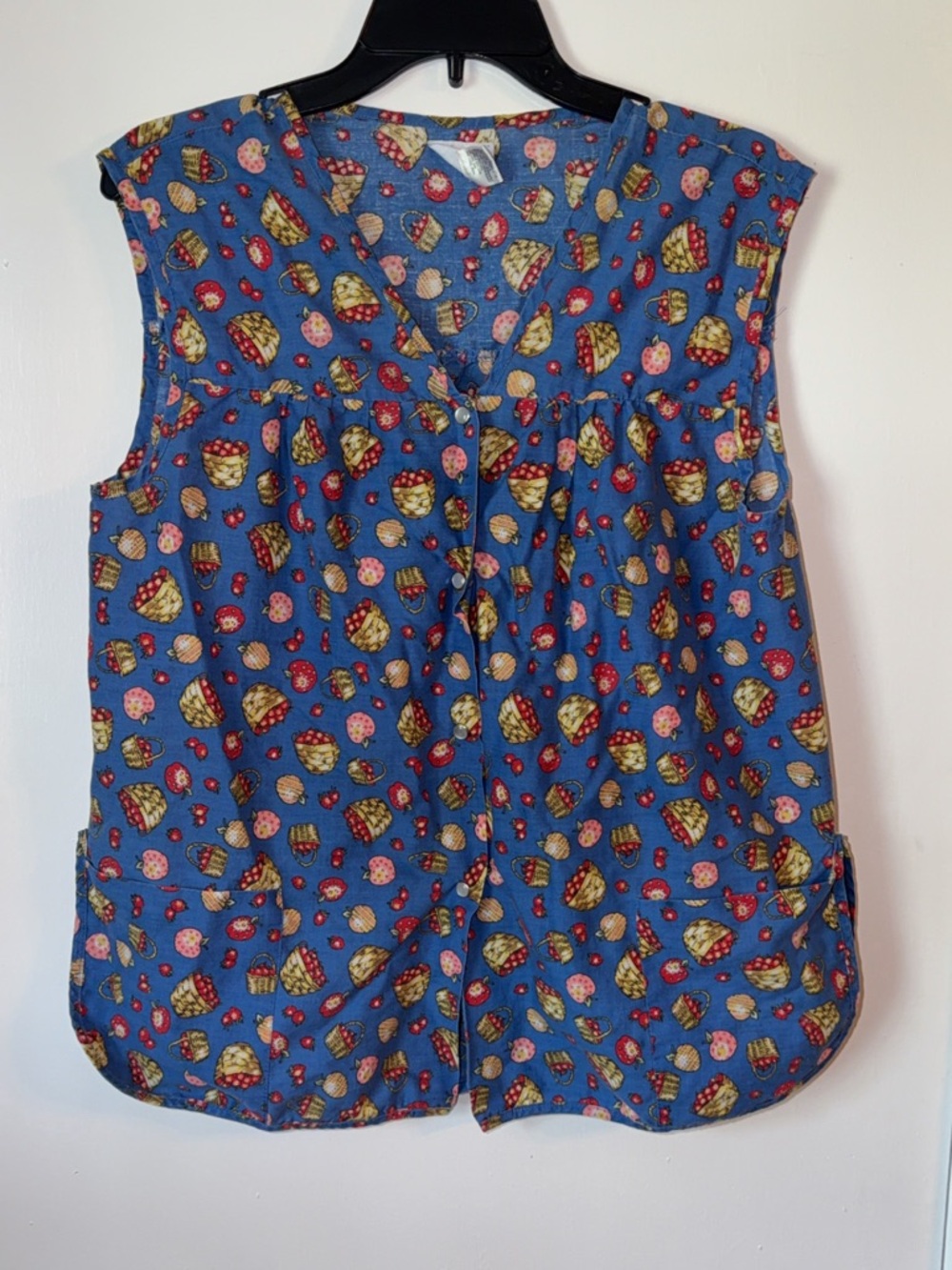 Vintage Women’s Smocked Top Utility Apron Size L Grandmacore Apples Cottagecore